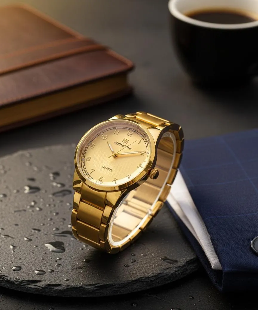 Men's Gold Stainless Steel Quartz Watch